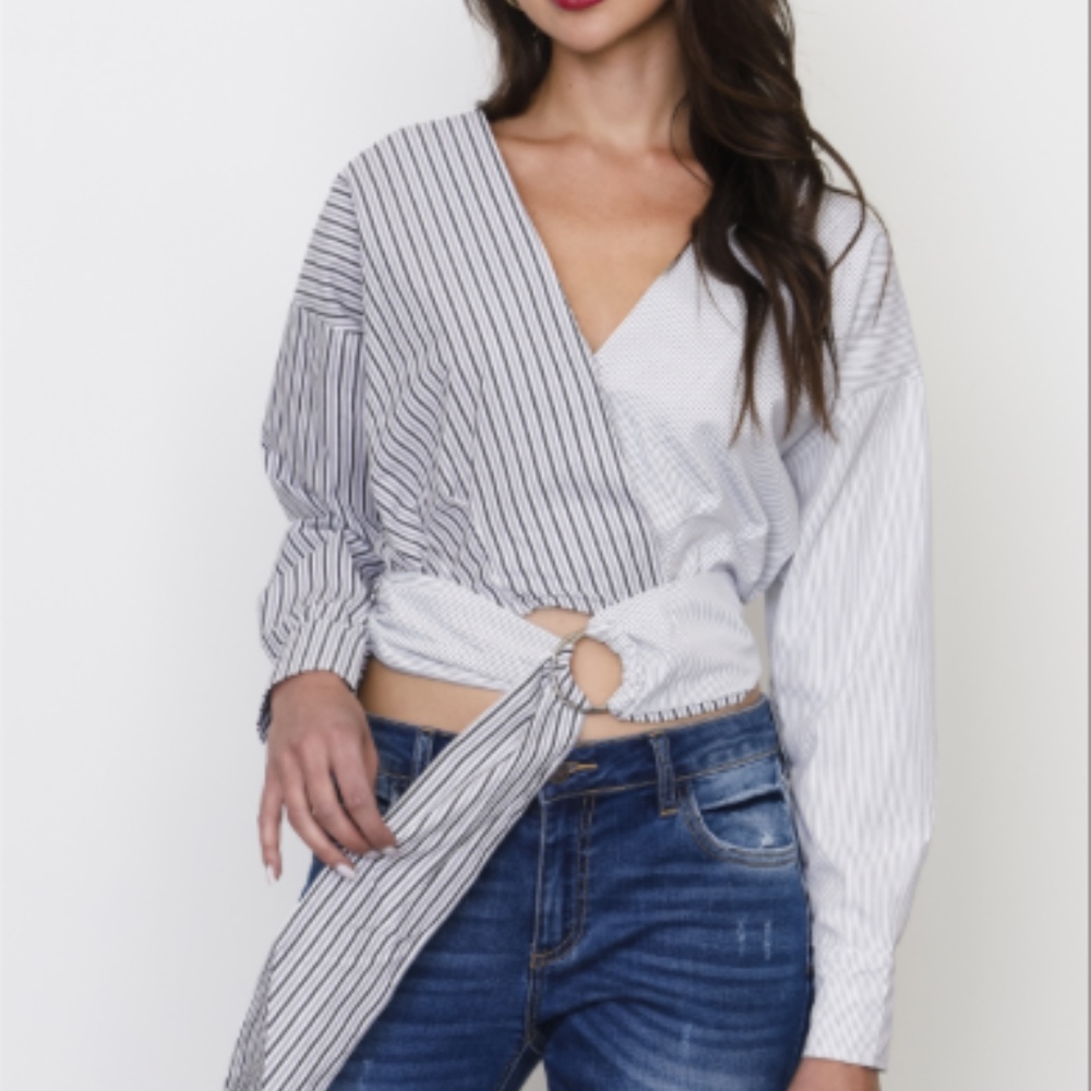 Black and White Striped Tie Top